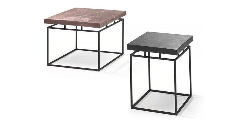 Tables d'appoint en métal style industriel collection MILLER. Coloris noir et cuivre.