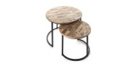 Table d'appoint gigogne ronde en bois massif collection SULIN. Meuble style industriel