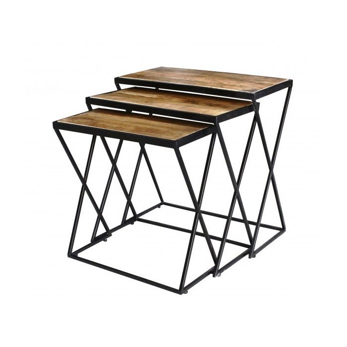 Tables d'appoint gigogne rectangulaires style industriel collection MILDA en bois massif