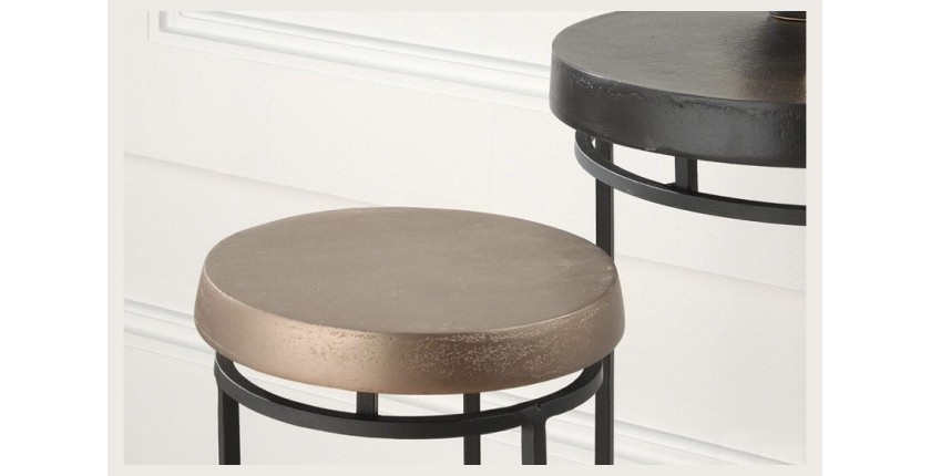 Table gigogne ronde 2 pièces en métal style industriel collection CARMEN