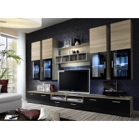 Composition de meubles TV  design collection LORA. Coloris chêne et noir.