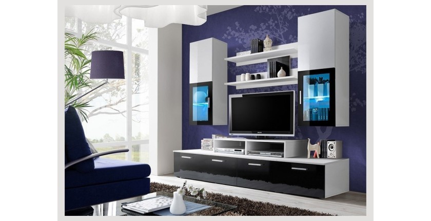 Meuble TV Mural 200cm Design. Collection MINI coloris blanc et noir