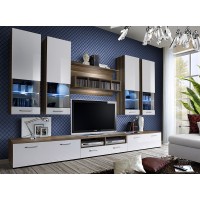 Composition de meubles TV collection SAGA. Coloris noyer et blanc