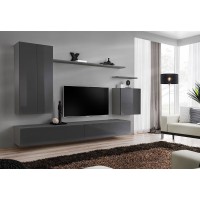 Ensemble meuble salon SWITCH II design, coloris gris brillant.