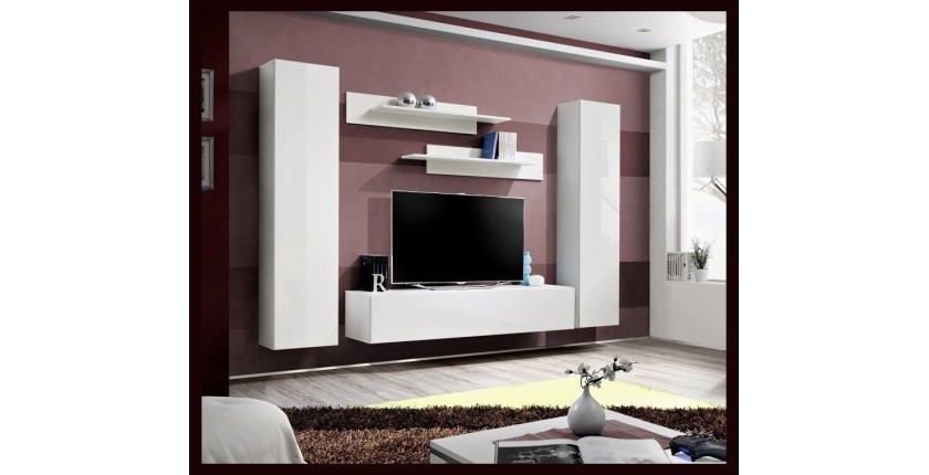 Meuble TV FLY A1 design, coloris blanc brillant. Meuble suspendu moderne et tendance pour votre salon.