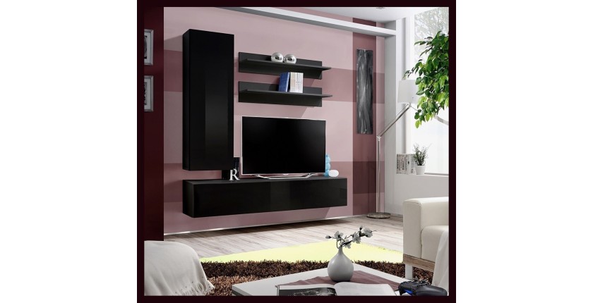 Meuble TV FLY H1 design, coloris noir brillant. Meuble suspendu moderne et tendance pour votre salon.