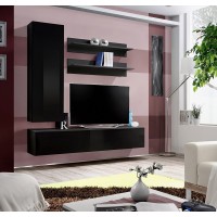 Meuble TV FLY H1 design, coloris noir brillant. Meuble suspendu moderne et tendance pour votre salon.