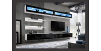 Ensemble de meubles suspendus avec LEDS collection FLY. Coloris blanc et noir.