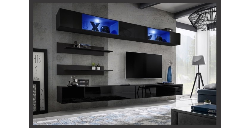 Ensemble de meubles suspendus avec LEDS coloris noir. Collection FLY