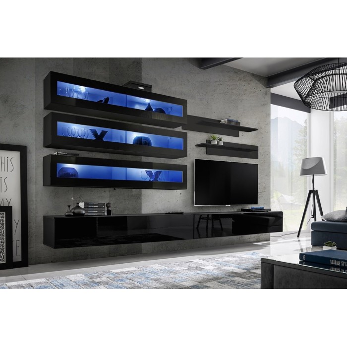 Ensemble de meubles suspendus avec LEDS collection FLY J2. Coloris noir.