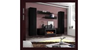 Ensemble de meubles suspendus avec cheminée décorative collection FLY M1. Coloris noir.