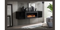 Ensemble de meubles suspendus avec cheminée décorative collection FLY M2. Coloris noir.