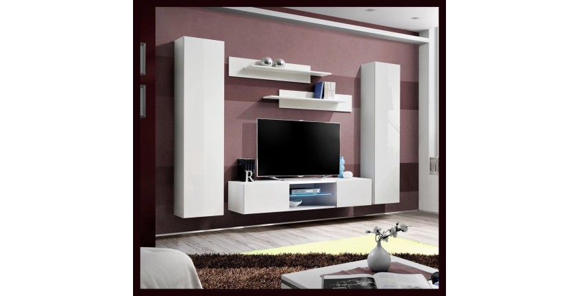 Ensemble Meuble TV FLY O1 avec LED. Coloris blanc. Meuble suspendu design pour votre salon.