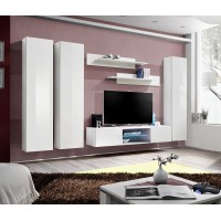 Ensemble Meuble TV FLY P1 avec LED. Coloris blanc. Meubles suspendus design pour votre salon.