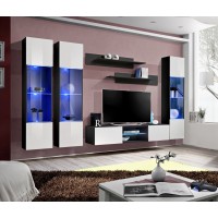 Ensemble Meuble TV FLY P3 avec LED. Coloris noir et blanc. Meubles suspendus design pour votre salon.