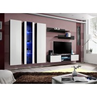 Ensemble Meuble TV FLY P4 avec LED. Coloris noir et blanc. Meubles suspendus design pour votre salon.