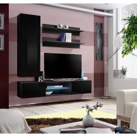 Ensemble Meuble TV FLY S1 avec LED. Coloris noir. Meuble suspendu design pour votre salon.