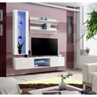 Ensemble Meuble TV FLY S2 avec LED. Coloris blanc. Meuble suspendu design pour votre salon.