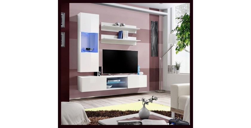 Ensemble Meuble TV FLY S3 avec LED. Coloris blanc. Meuble suspendu design pour votre salon.