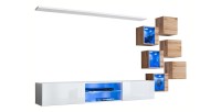 Ensemble meubles de salon SWITCH XXI design, coloris blanc et chêne.