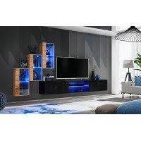 Ensemble meubles de salon SWITCH XXII design, coloris chêne et noir.