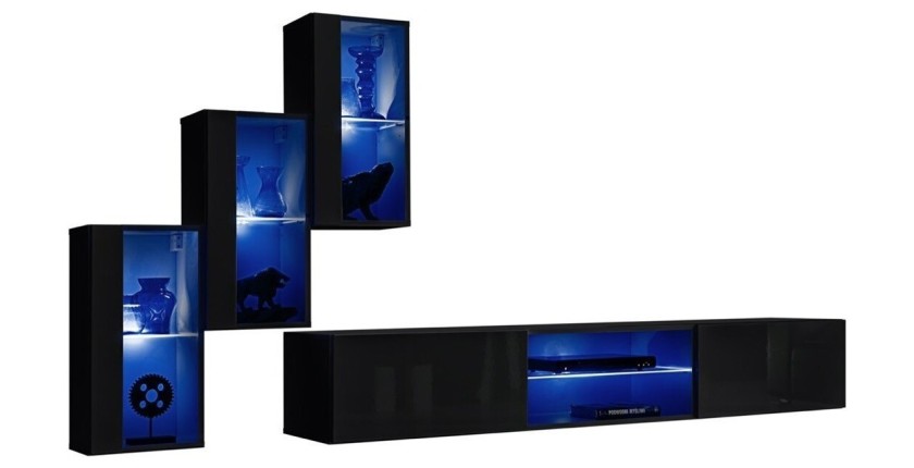 Ensemble meubles de salon SWITCH XXIII design, coloris noir brillant.