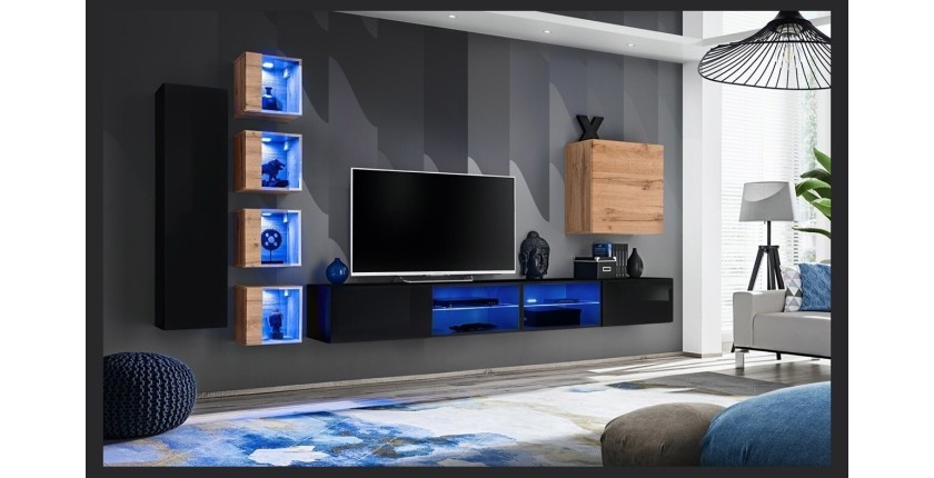 Ensemble meubles de salon SWITCH XXVI design, coloris noir et chêne.