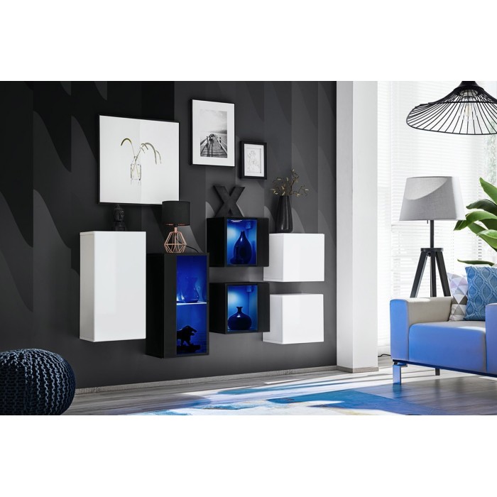 Ensemble meubles de salon SWITCH SBIV design. Coloris blanc et noir.