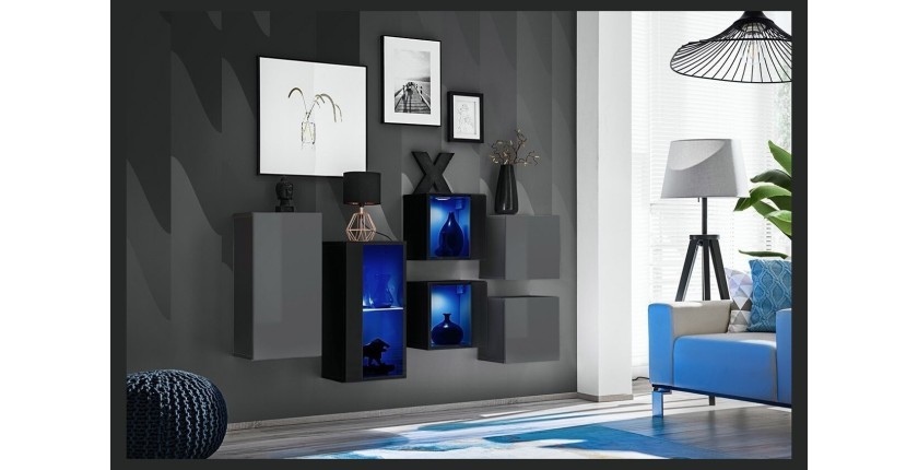 Ensemble meubles de salon SWITCH SBIV design. Coloris gris et noir.