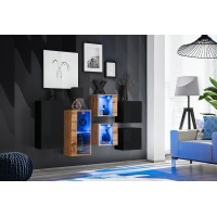 Ensemble meubles de salon SWITCH SBIV design. Coloris noir et chêne.