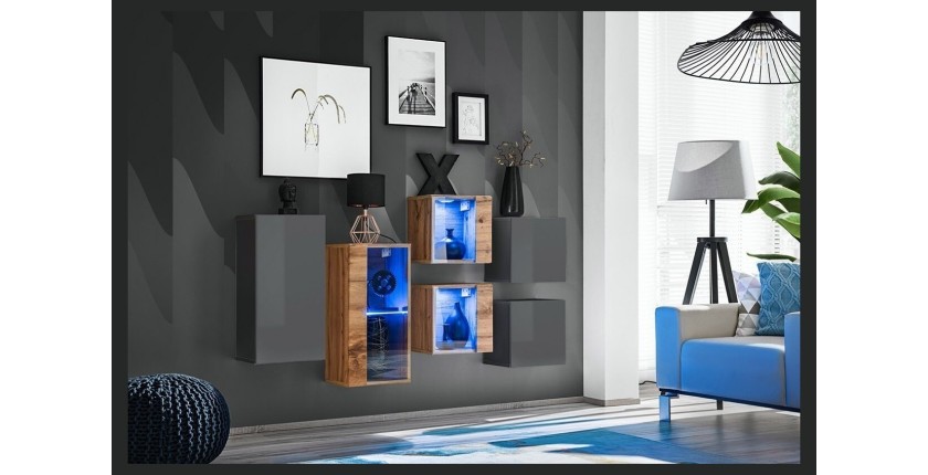 Ensemble meubles de salon SWITCH SBIV design. Coloris gris et chêne.