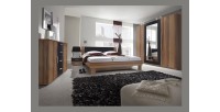 Chambre complète Irina coloris red wallnut et noir : Lit 180x200 cm + armoire + commode + chevets.