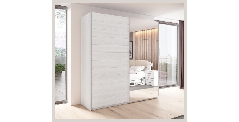 Armoire 2 portes coulissantes 200cm Coloris blanc avec miroir. Collection FLOYD
