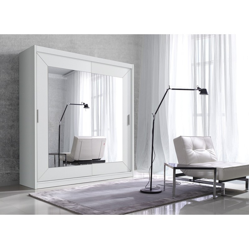 Armoire 200cm avec miroirs et portes coulissantes. Collection ROMEO. Coloris blanc