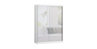 Armoire blanche 150cm avec miroirs, portes coulissantes et pack étagères. Collection BRISBANE.