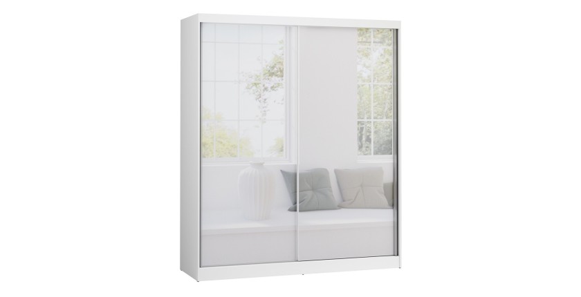Armoire blanche 180cm avec miroirs, portes coulissantes et pack étagères. Collection BRISBANE.