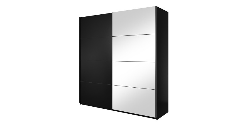 Armoire design 180cm. 2 portes avec miroirs modulables. Couleur noir mat. Collection EOS