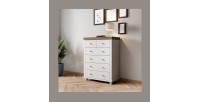 Commode XL design 6 tiroirs. Coloris blanc et chêne. Collection ASSIA