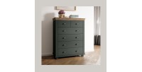 Commode XL design 6 tiroirs. Coloris vert kaki et chêne. Collection ASSIA