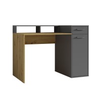 Bureau droit design avec caisson de rangement collection OFFICE coloris chêne et gris.