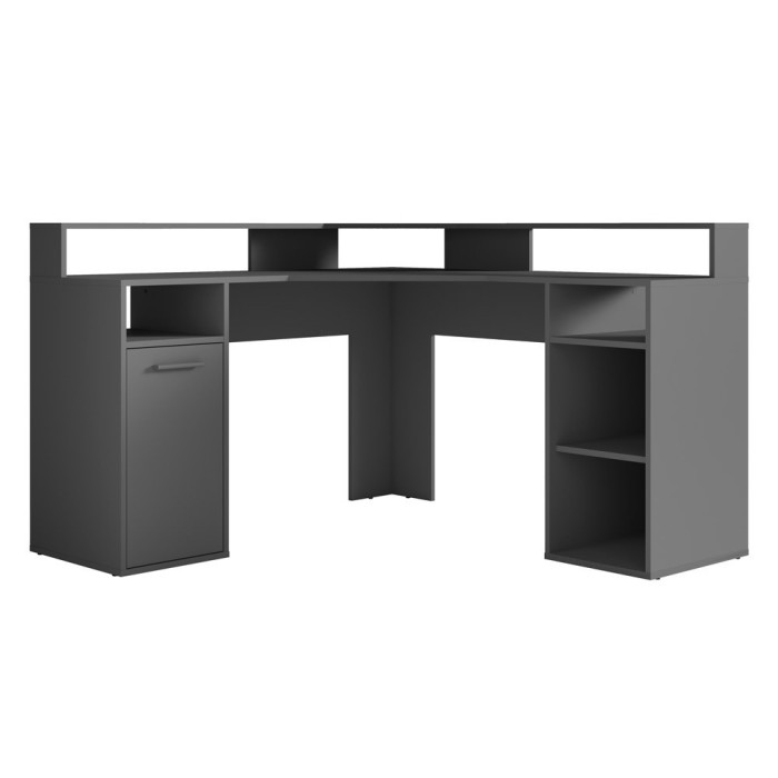 Bureau d'angle design avec nombreux rangements collection OFFICE coloris gris.