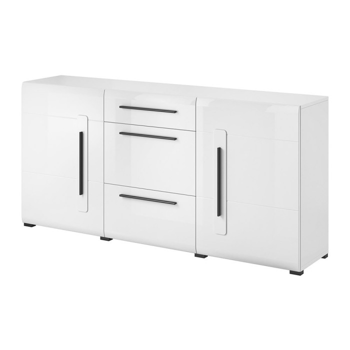 Buffet design 180cm. Collection BREDA deux portes et trois tiroirs. Coloris blanc.