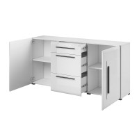 Buffet design 180cm. Collection BREDA deux portes et trois tiroirs. Coloris blanc.