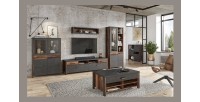 Ensemble 5 meubles de salon collection WINDSOR. Coloris gris anthracite et chêne foncé.