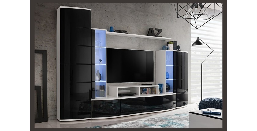 Composition de meubles TV collection GALAXY design coloris blanc et noir brillant.