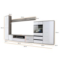 Composition XL de meubles TV design collection NOUK. Coloris blanc et finition chêne