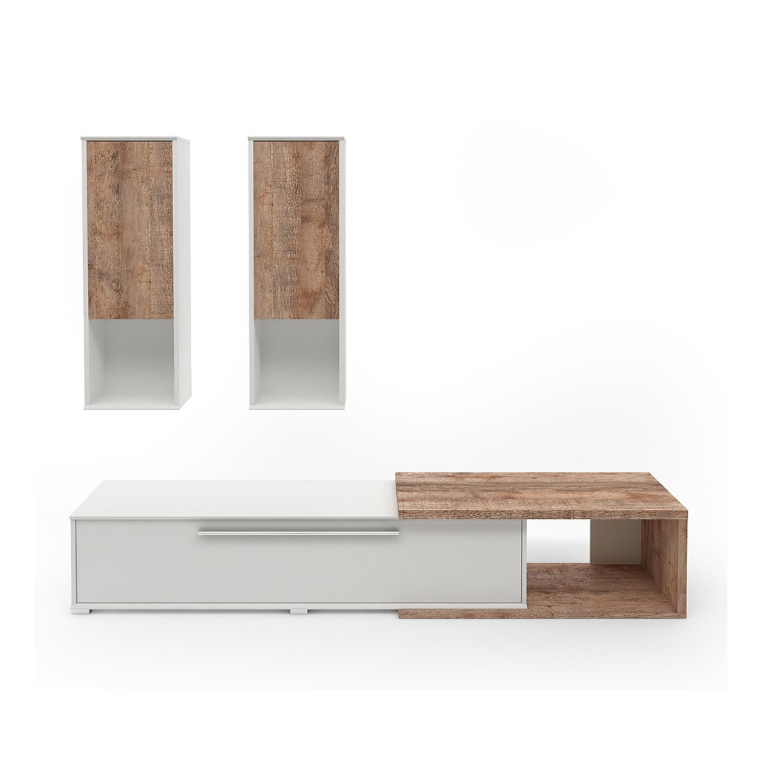 Composition de 3 meubles design pour salon couleur blanc et chêne collection HARLEM