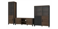 Ensemble de 3 meubles de salon collection DARWIN. Couleur chêne foncé et noir.