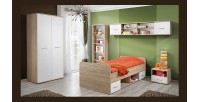 Armoire chambre d'enfant design coloris chêne et blanc avec 2 portes battantes collection DENVER.