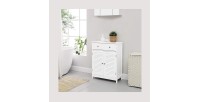 Meuble de rangement pour salle de bain un tiroir et deux portes style persienne coloris blanc collection CLEAN